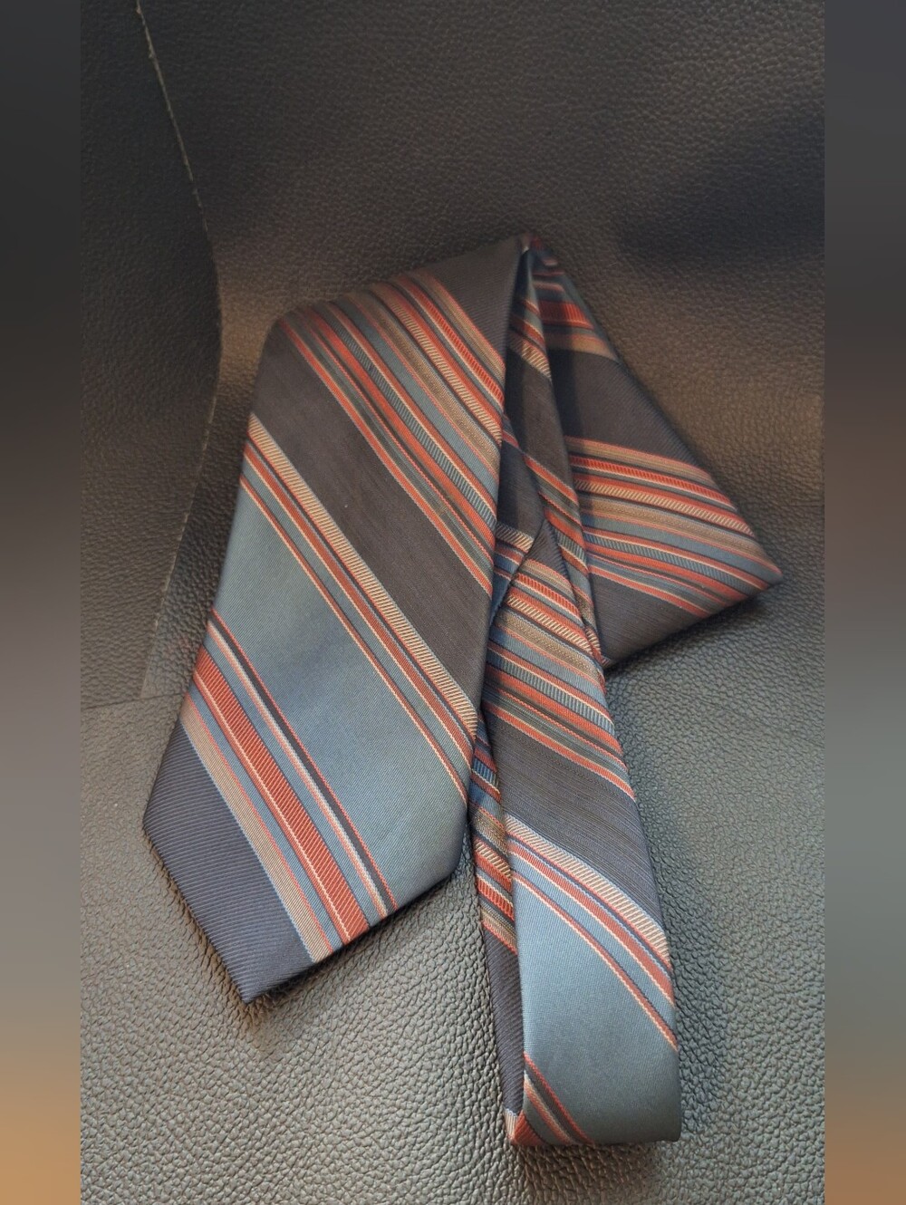Vintage Navy Tie with Red and Gray Stripe